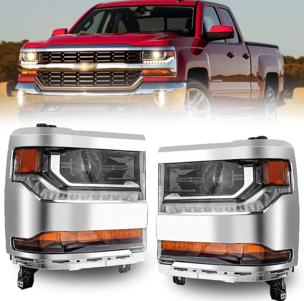 Solidspare Headlights Driver & Passenger Side For 16-18 Chevy Silverado HID/Xenon Headlamps