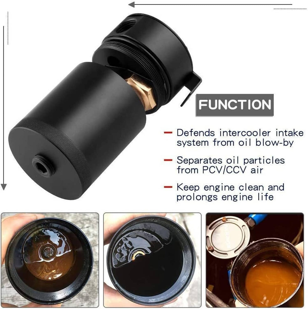 Solidspare 250ML 3-Port Oil Catch Can Tank Reservoir Air-Oil Separator Racing Baffled Black