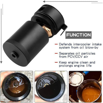 Solidspare 250ML 3-Port Oil Catch Can Tank Reservoir Air-Oil Separator Racing Baffled Black