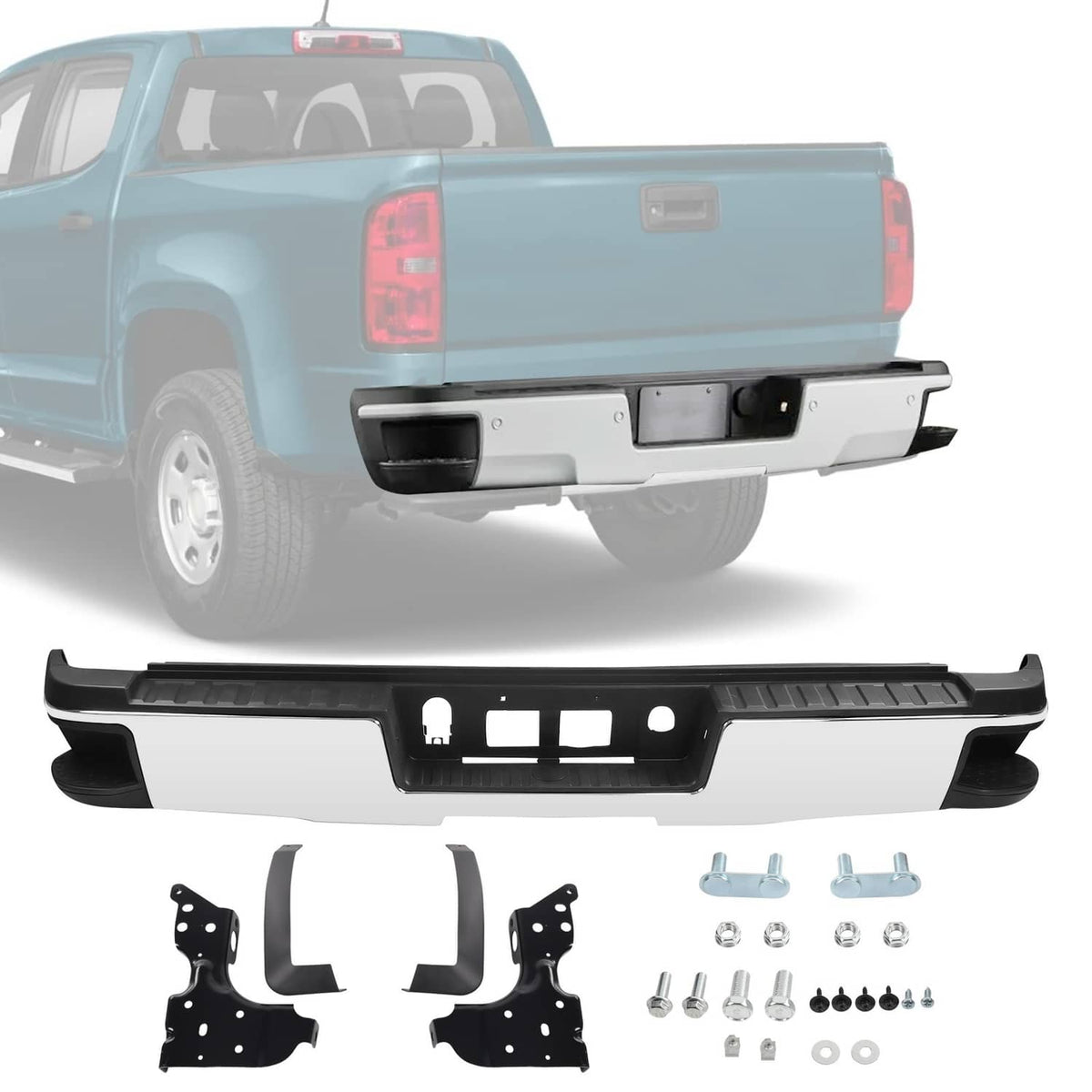 Solidspare Chrome Rear Step Bumper Assembly FIT Chevy Silverado GMC Sierra 1500 2014-2018