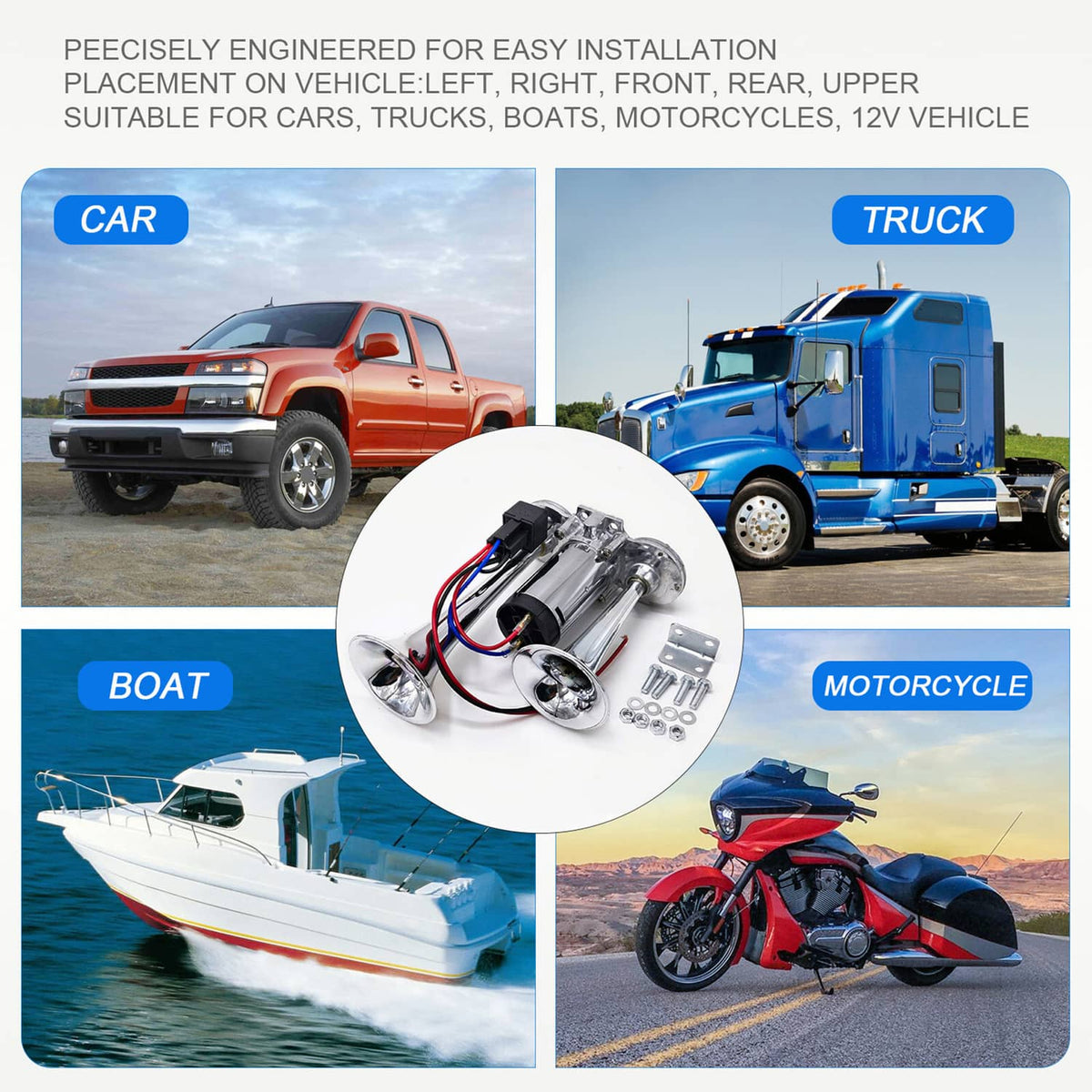 Solidspare Super Loud Car Electric Horn 600DB 12V Dual Trumpets Truck Boat Train Speaker