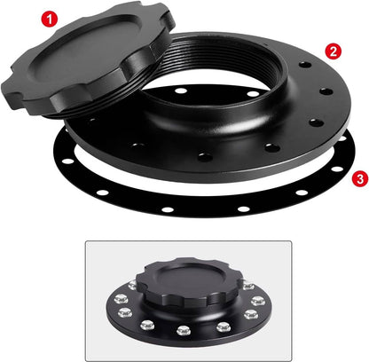 Solidspare New Billet Aluminum Easy Fill Fuel Cell Cap w/12 Bolting Holes Cell Bung Black