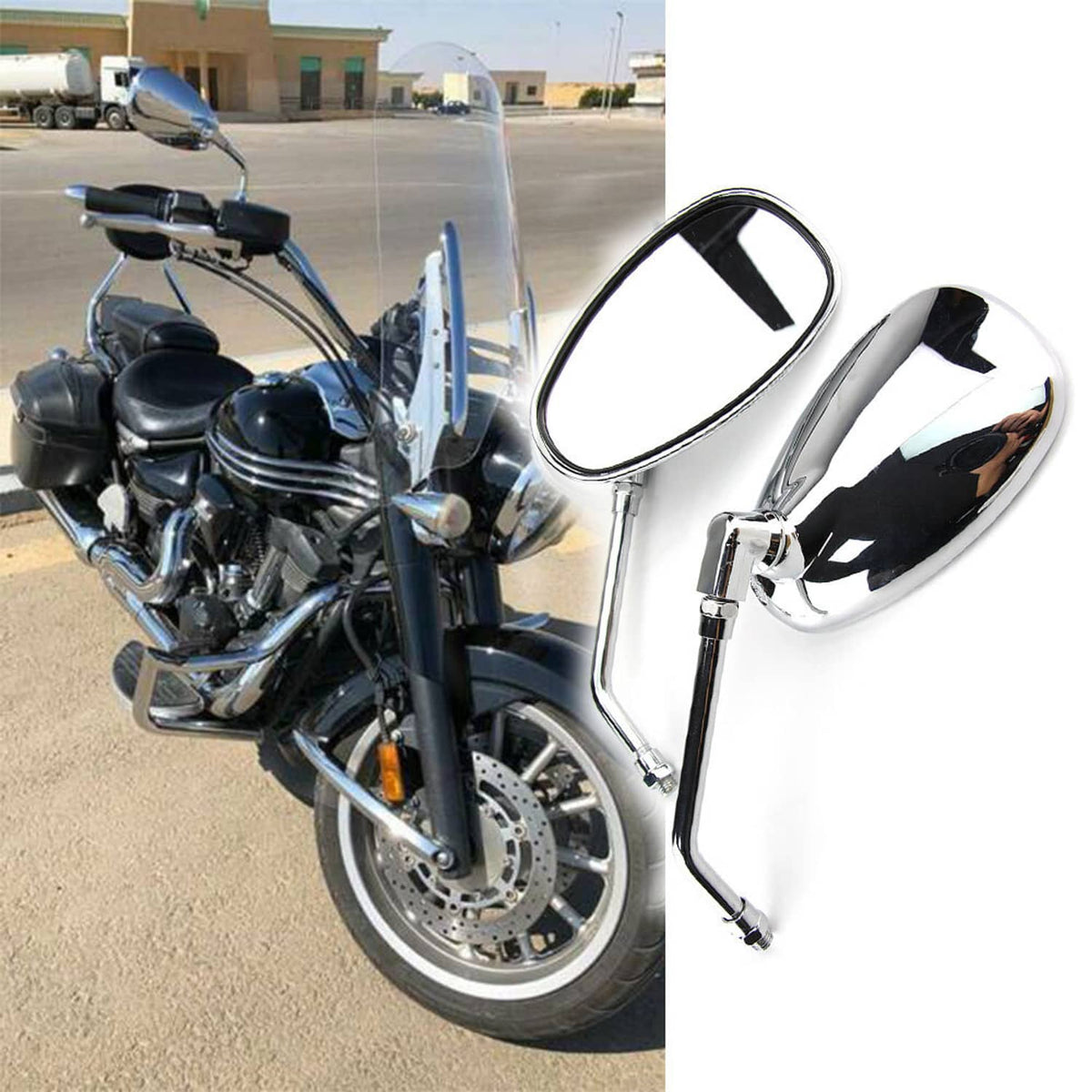 Solidspare For Honda VTX1300 VTX1800 New Motorcycle Rectangle Rear-View Mirrors Chrome 10mm