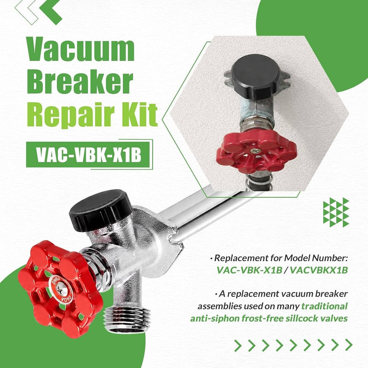 Solidspare VACVBKX1B Vacuum Breaker Kit, for Anti-Siphon Frost-Free Sillcock Valves, 4 Pack