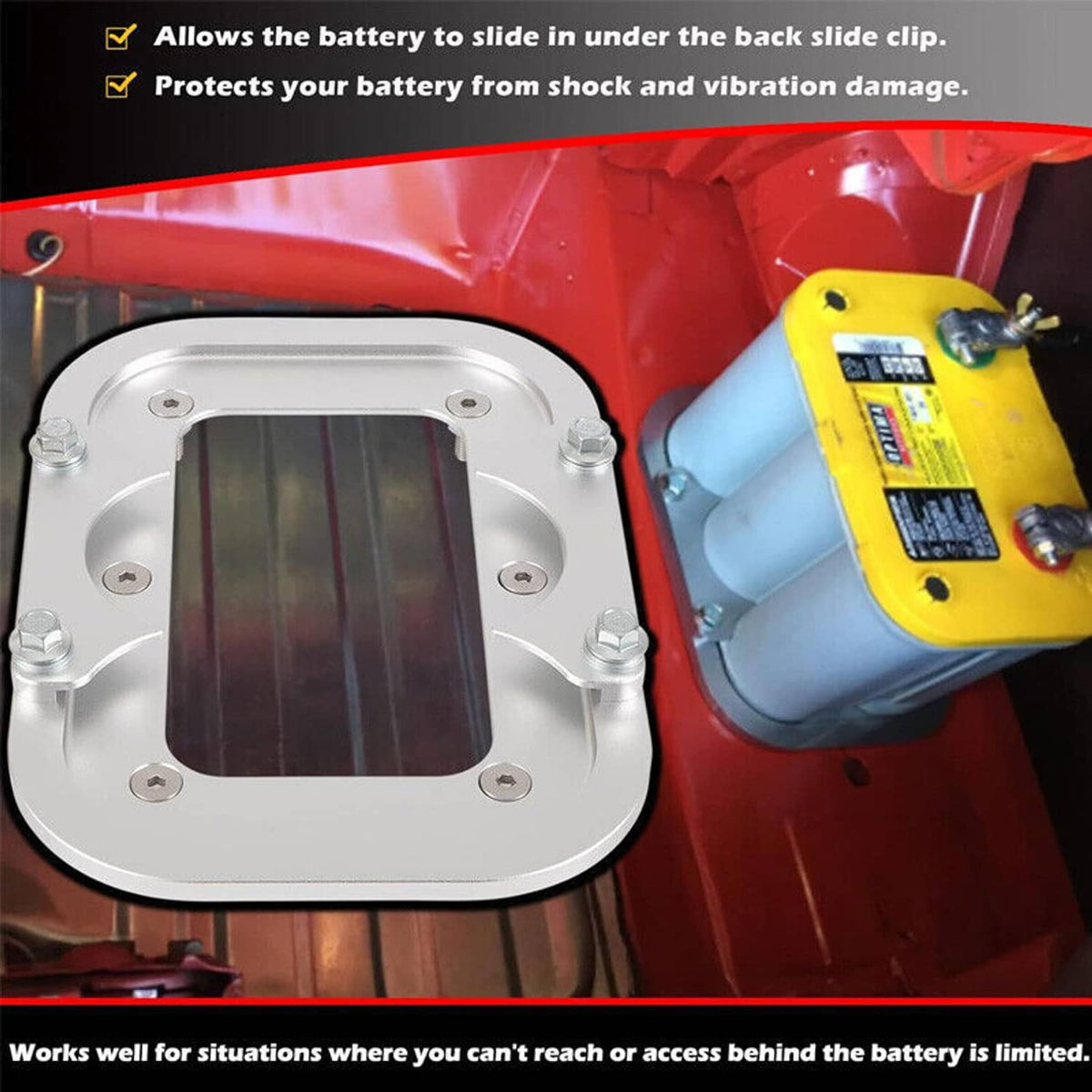 Solidspare Billet Aluminum Battery Relocation Tray Hold Down Mount For Optima Battery 34/78