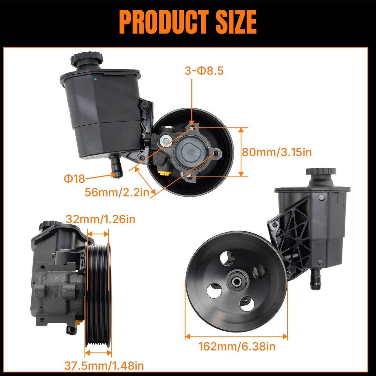Solidspare New Power Steering Pump w/ Reservoir & Pulley for 2003-2007 Dodge Ram 2500 3500