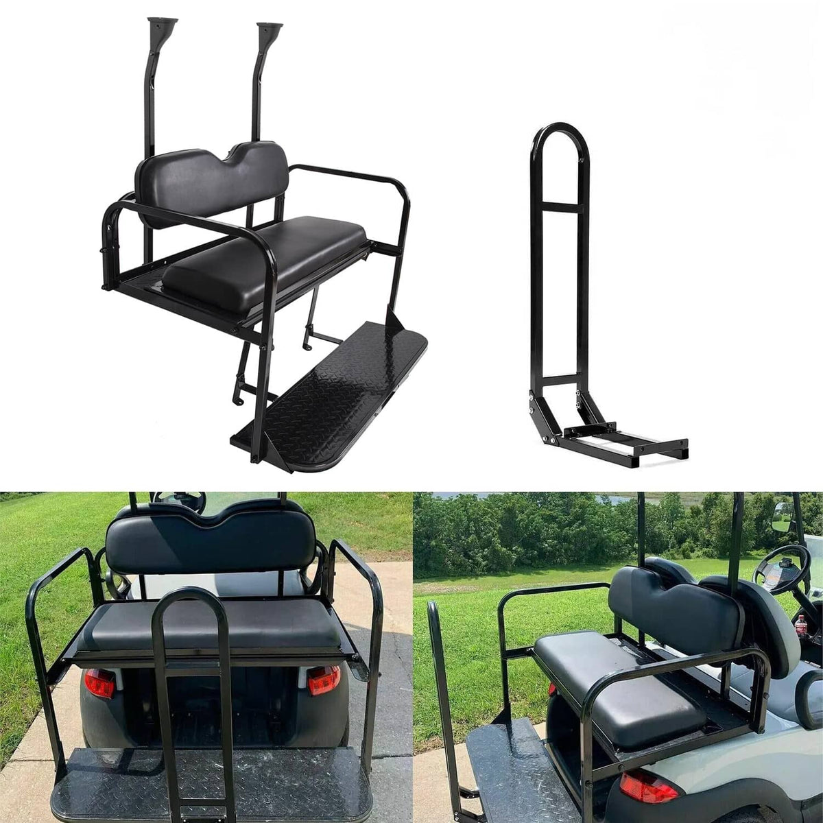 Solidspare Rear Flip Seat Back Seat Kit For Club Car PRECEDENT/TEMPO Golf Cart w/ Grab Bar