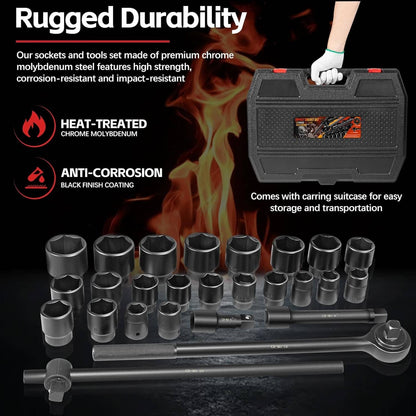 Solid Spare 3/4" Drive Deep Impact Socket Set 27Pcs SAE 7/8"-2" Metric 22-50 MM Standard Kit