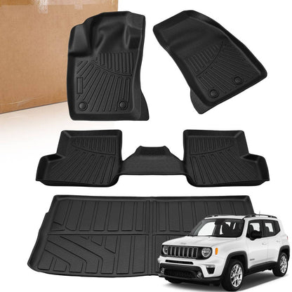 Solidspare TPE Floor Mats & Trunk Cargo Liners For 2015-2023 Jeep Renegade 3D Model Black