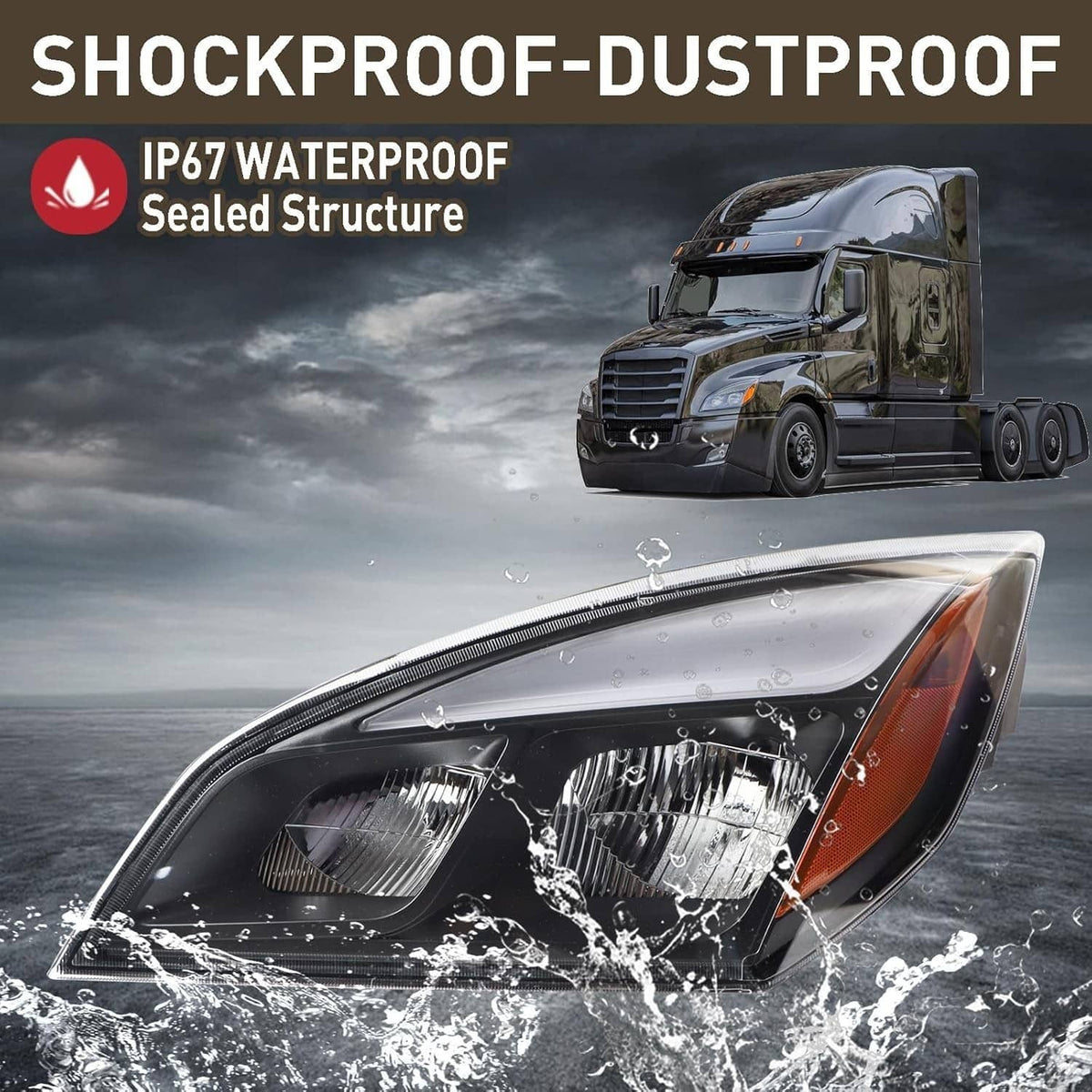 Solidspare Pair New Full LED Headlights Headlamps For 2018-2022 Freightliner Cascadia Black