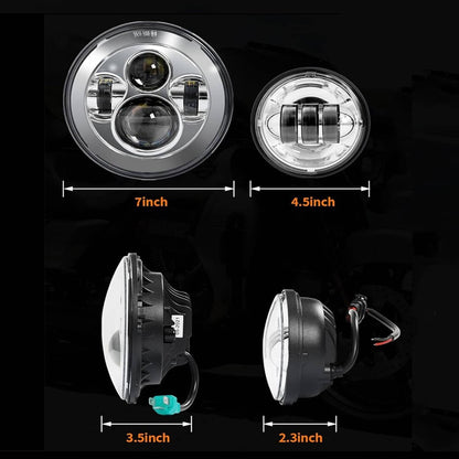 Solidspare 7"In 140W LED Headlight Hi/Lo + 2Pcs 4.5"In 80W Fog Light for Harley Davidson