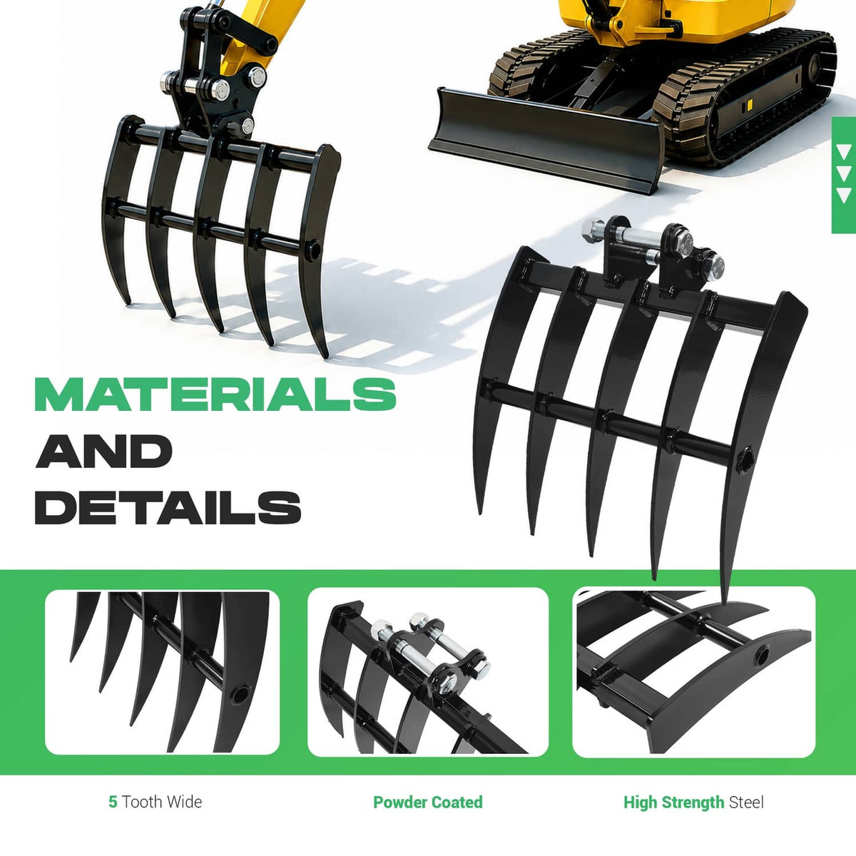Solidspare Mini Excavator Attachment Rake 5 Tools For Mini Excavator  Heavy Duty Thick