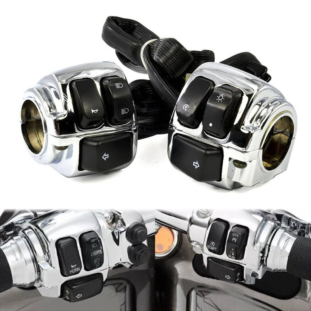Solidspare 1" Motorcycle Handlebar Control Switches With Wiring Harness Kit For Harley