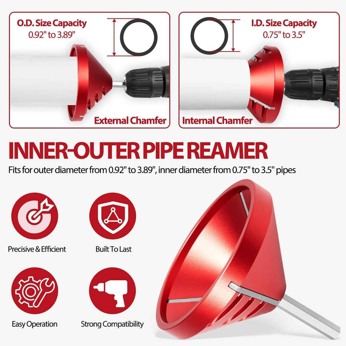 Solid Spare 2 in 1 Inner-Outer PVC Deburring Tool PVC Chamfer Tool for PVC, CPVC, ABS, PP,PE