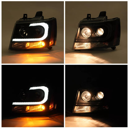 Solid Spare For 2007-14 Chevy Tahoe Suburban Avalanche LED DRL Projector Headlights Assembly