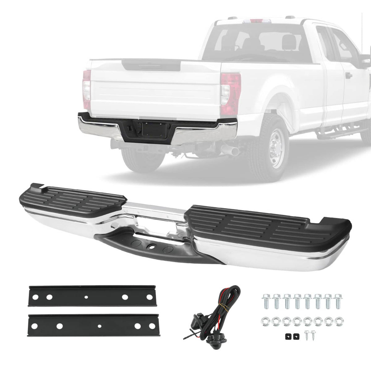 Solidspare Chrome Rear Step Bumper for 1999-2007 Ford F250 F350 Super Duty  W/O Sensor Hole
