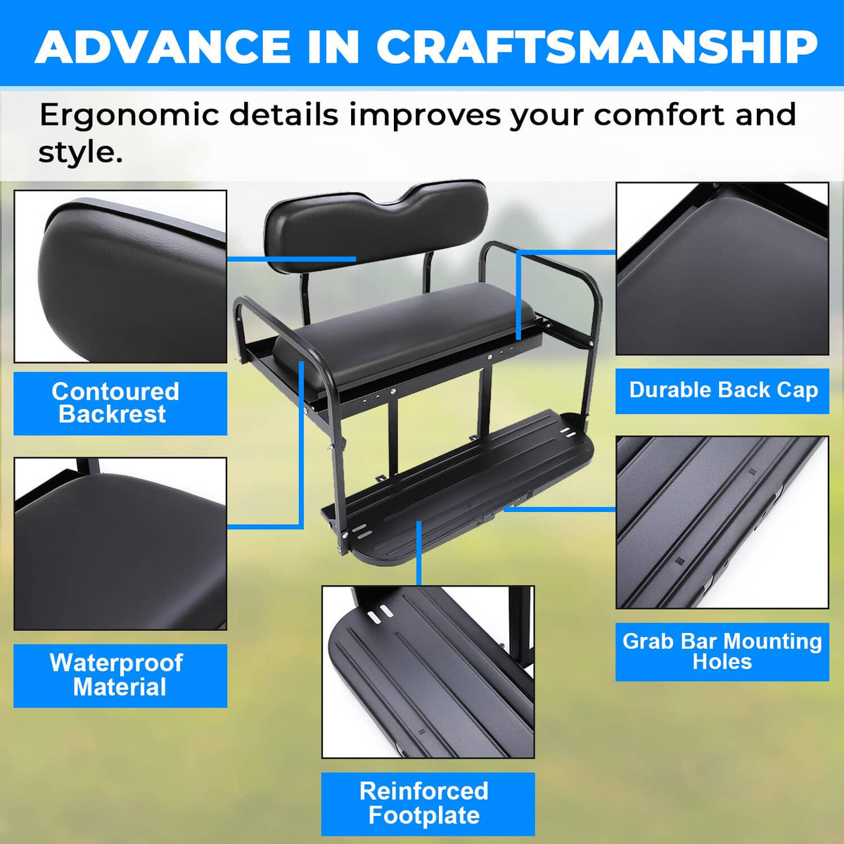 Solidspare For Yamaha G2 G9 Gas Electric Folding Fold Black Golf Cart Rear Back Seat Kit