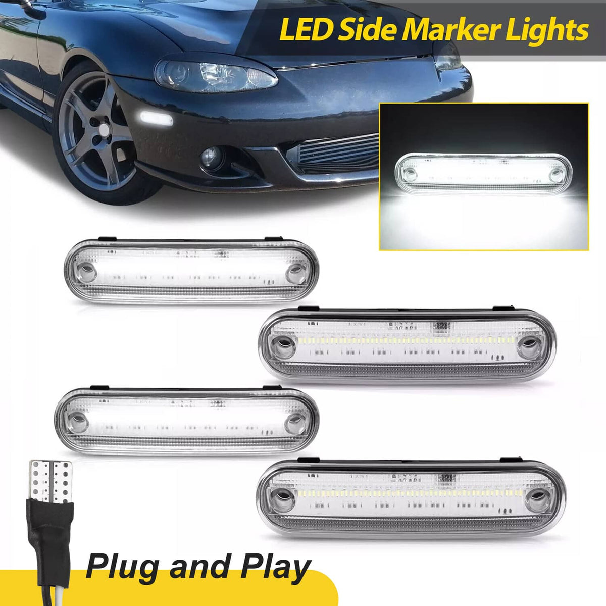 Solid Spare Clear Front + Rear LED Side Marker Light For Mazda Miata MX-5 1990-2005 4PCS NEW
