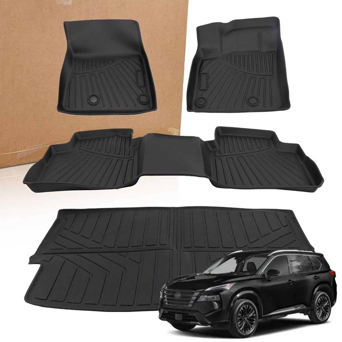 Solidspare Floor Mats Trunk Cargo Liner for 2021-2026 Nissan Rogue TPE All Weather Liners