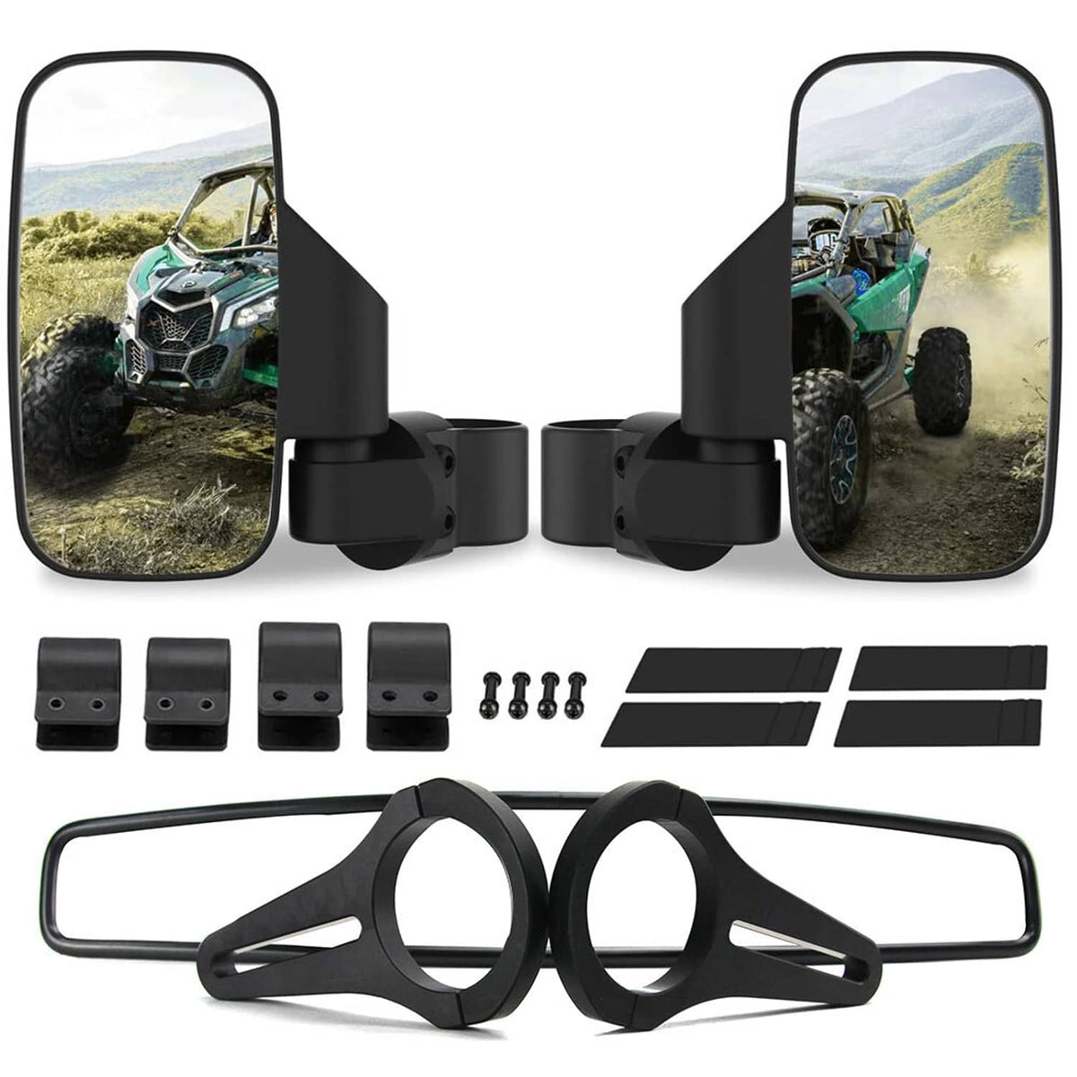 Solidspare UTV Rear-View Center & Side Mirrors Set For 1.75" Roll Bars Polaris RZR Honda