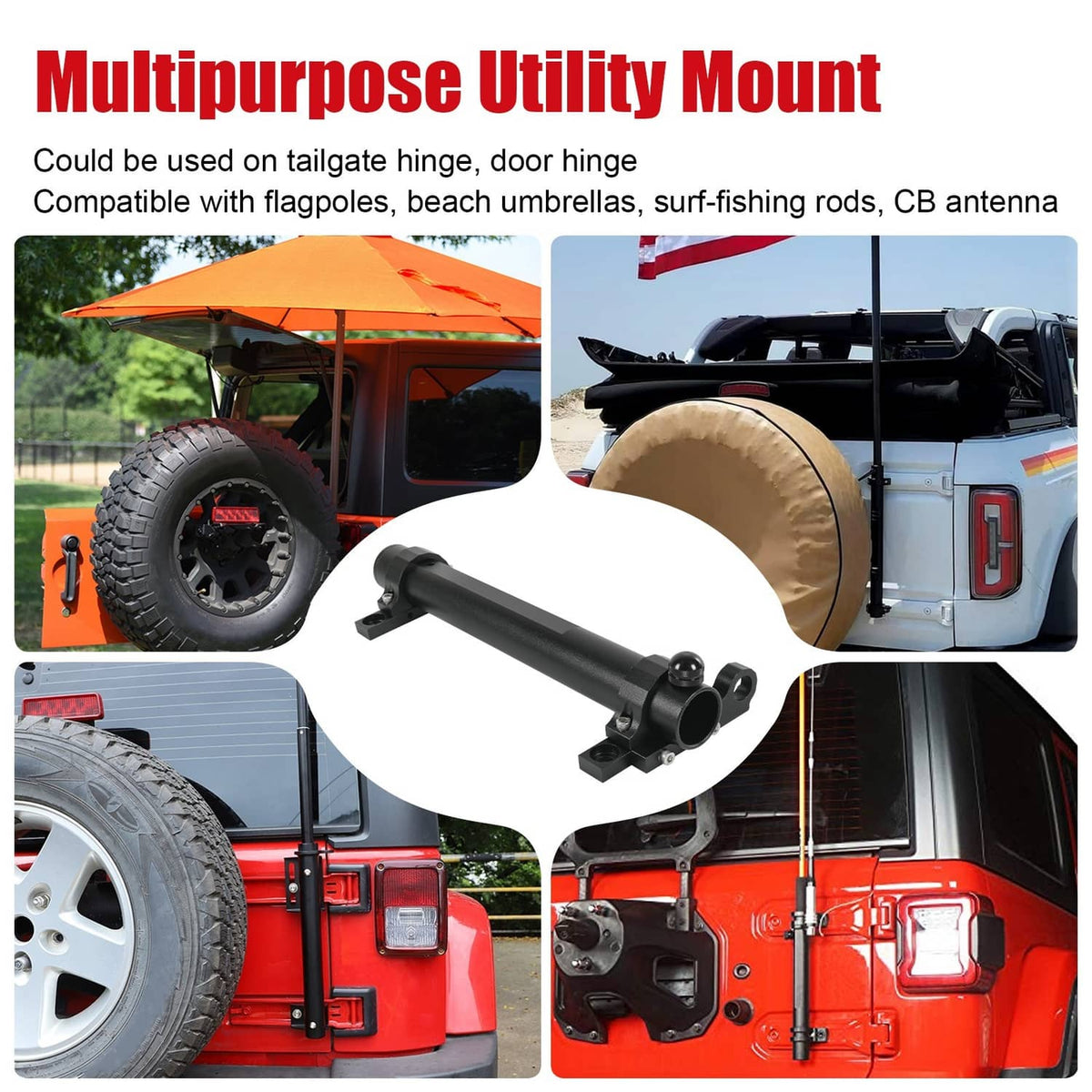 Solidspare Multi-Function Antenna Mount, Tailgate Flagpole Holder For Jeep Wrangler JK JL