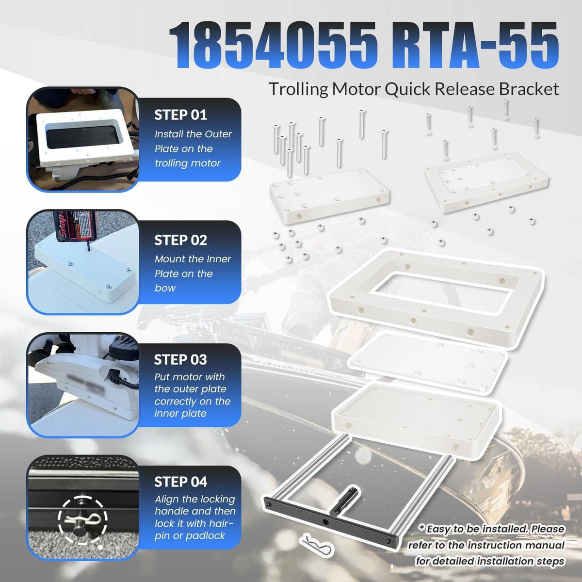 Solidspare 1854055 RTA-55 Quick Release Bracket, Fit for Minn Kota Quest Motors, White