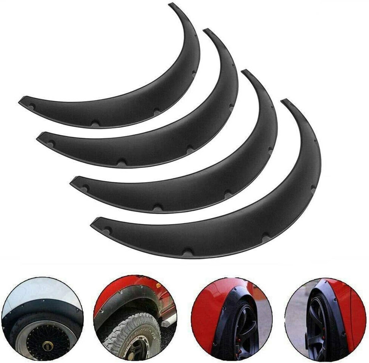 Solidspare 4x Fender Flares Polyurethane Wide Car Wheel Arches Body Kit Universal Balck