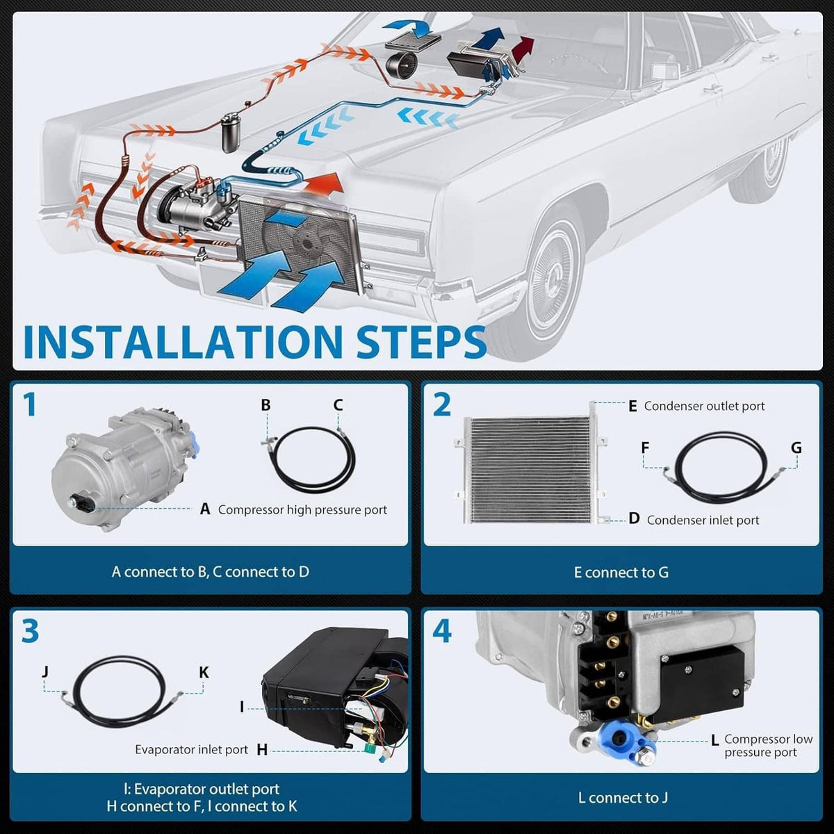 Solidspare 12V Electric Cool & Heat Universal Underdash Air Conditioner DC Auto Car A/C 63A