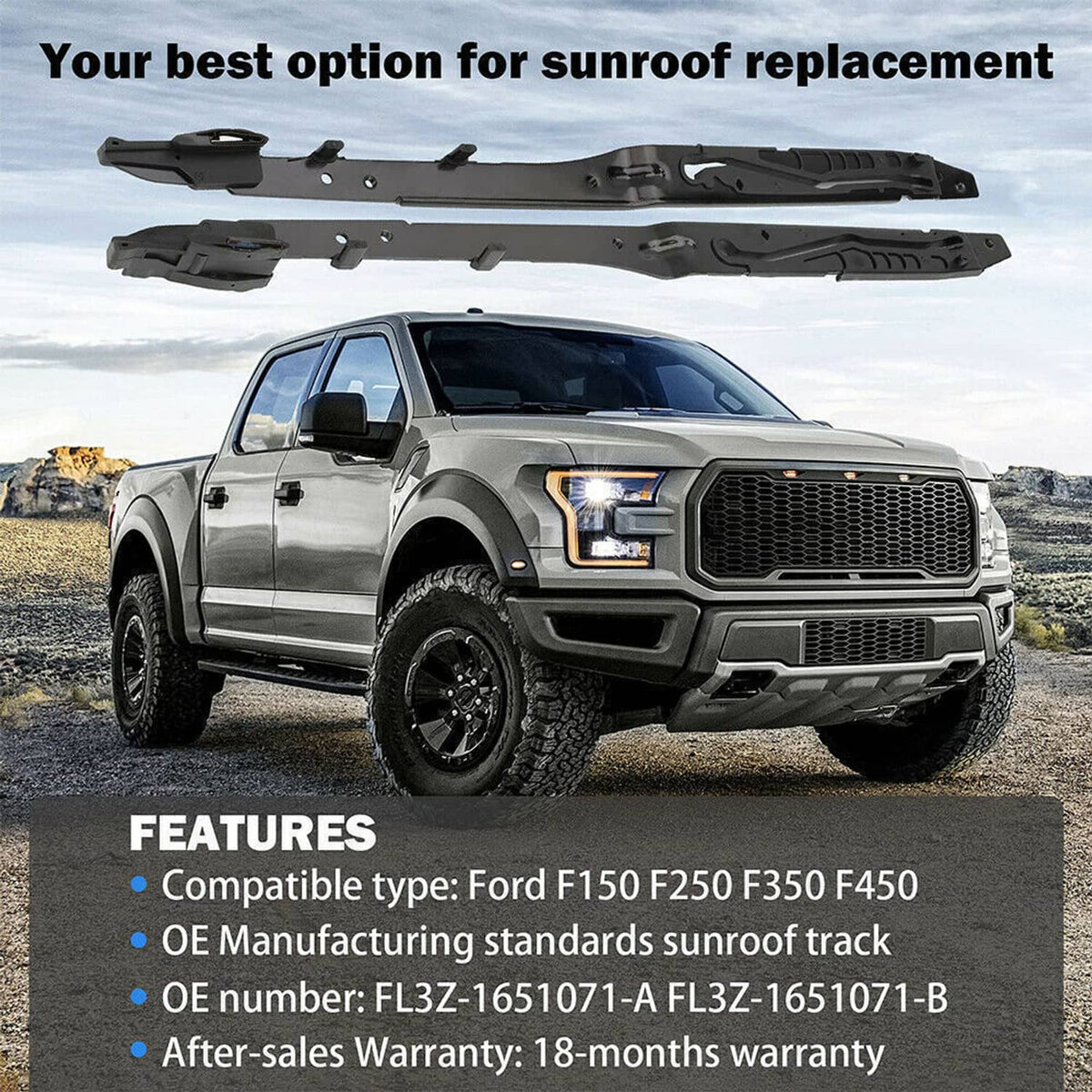 Solidspare FL3Z-1651071-A For 2015-2020 Ford F150 Sunroof Track Guide Rails Repair Kit