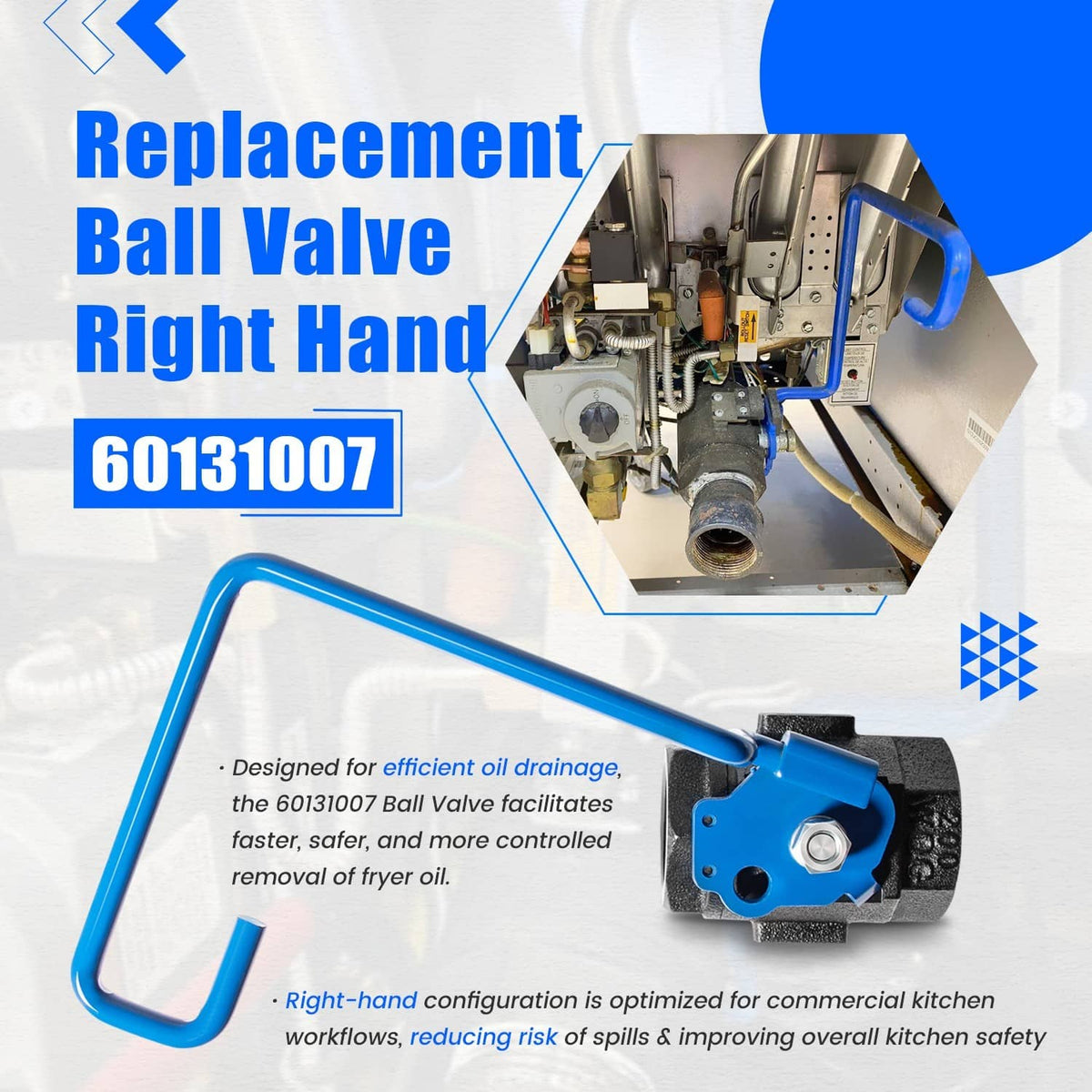 Solidspare 60131007 Ball Valve 1-1/4” Right Hand for Pitco & Magikitchen Fryers for SG14