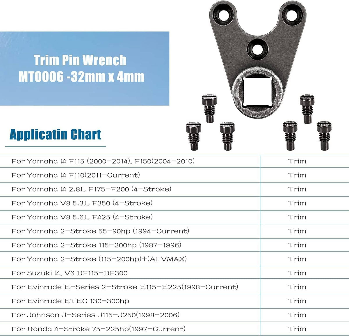 Solid Spare Outboard Trim/Tilt Pin Wrench MT0006 - 32mm x 4mm for Yamaha Honda Evinrude