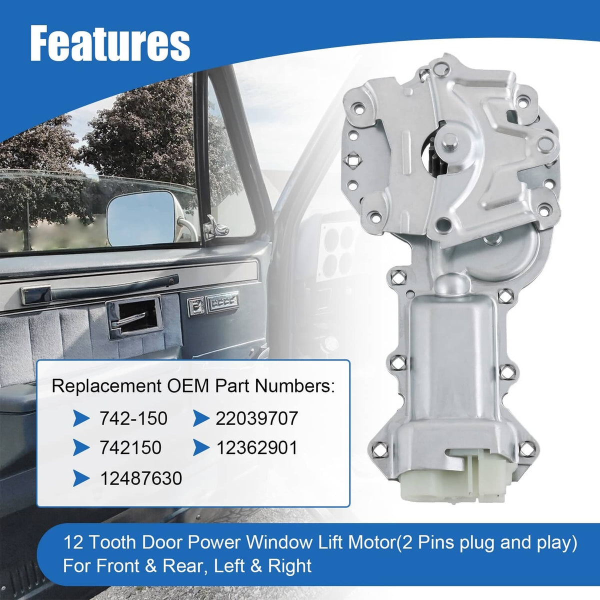 Solidspare Pair Door Power Window Lift Motor 12 Tooth For Pontiac Chevy GMC Truck