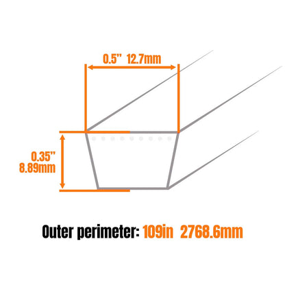 Solidspare Mower Deck Belt 1/2" x 109" Fit for MTD Cub Cadet Troy Bilt 954-04045 754-04045