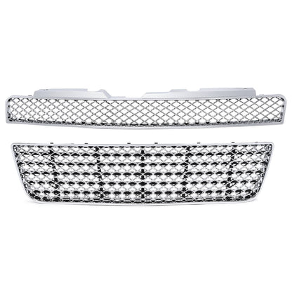 Solid Spare For 06-16 Chevy Impala/Limited Chrome Mesh Style Front Upper+Lower Bumper Grille