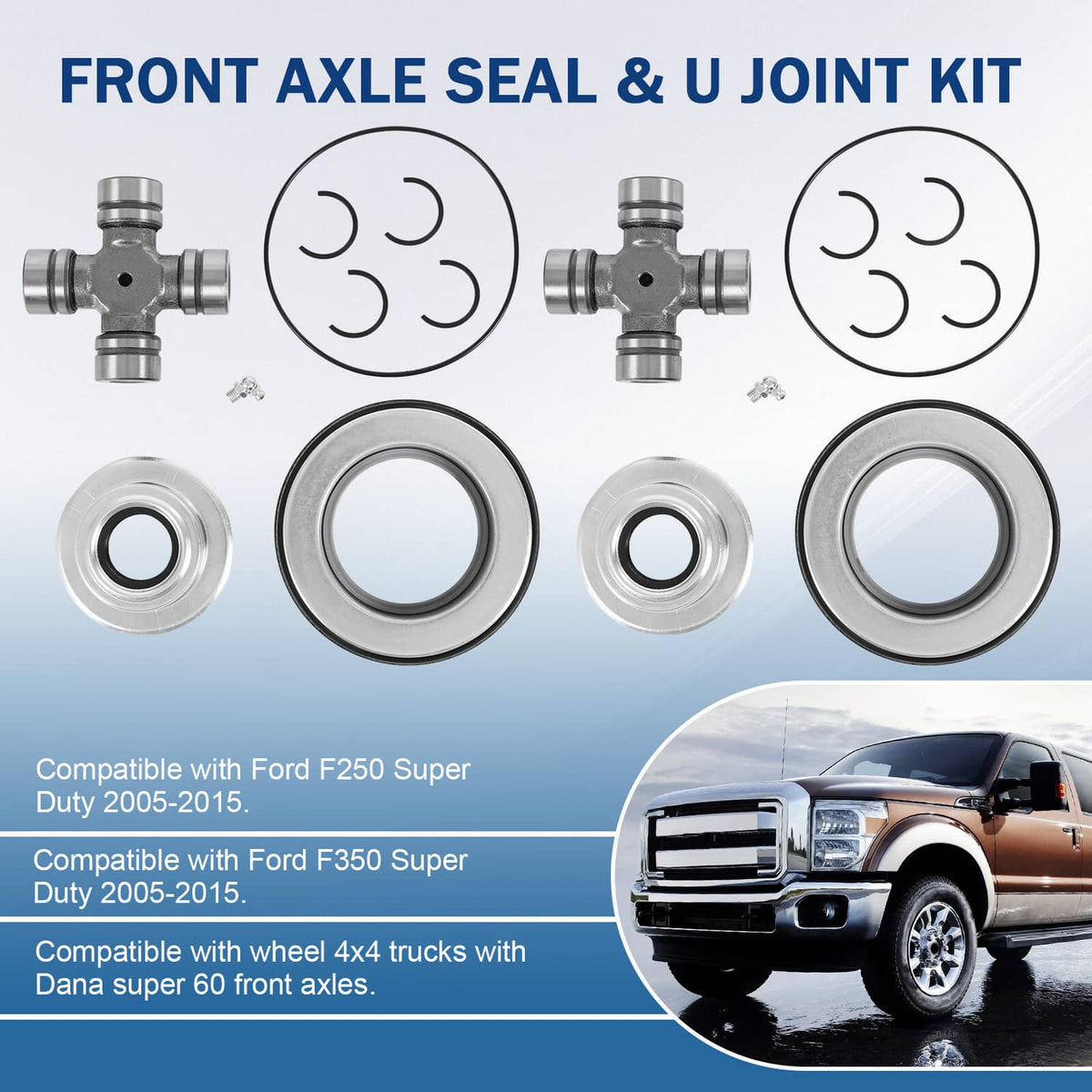 Solidspare Front Axle Seal And Greaseable U Joint Kit For Ford 2005-14 F250 F350 Super Duty