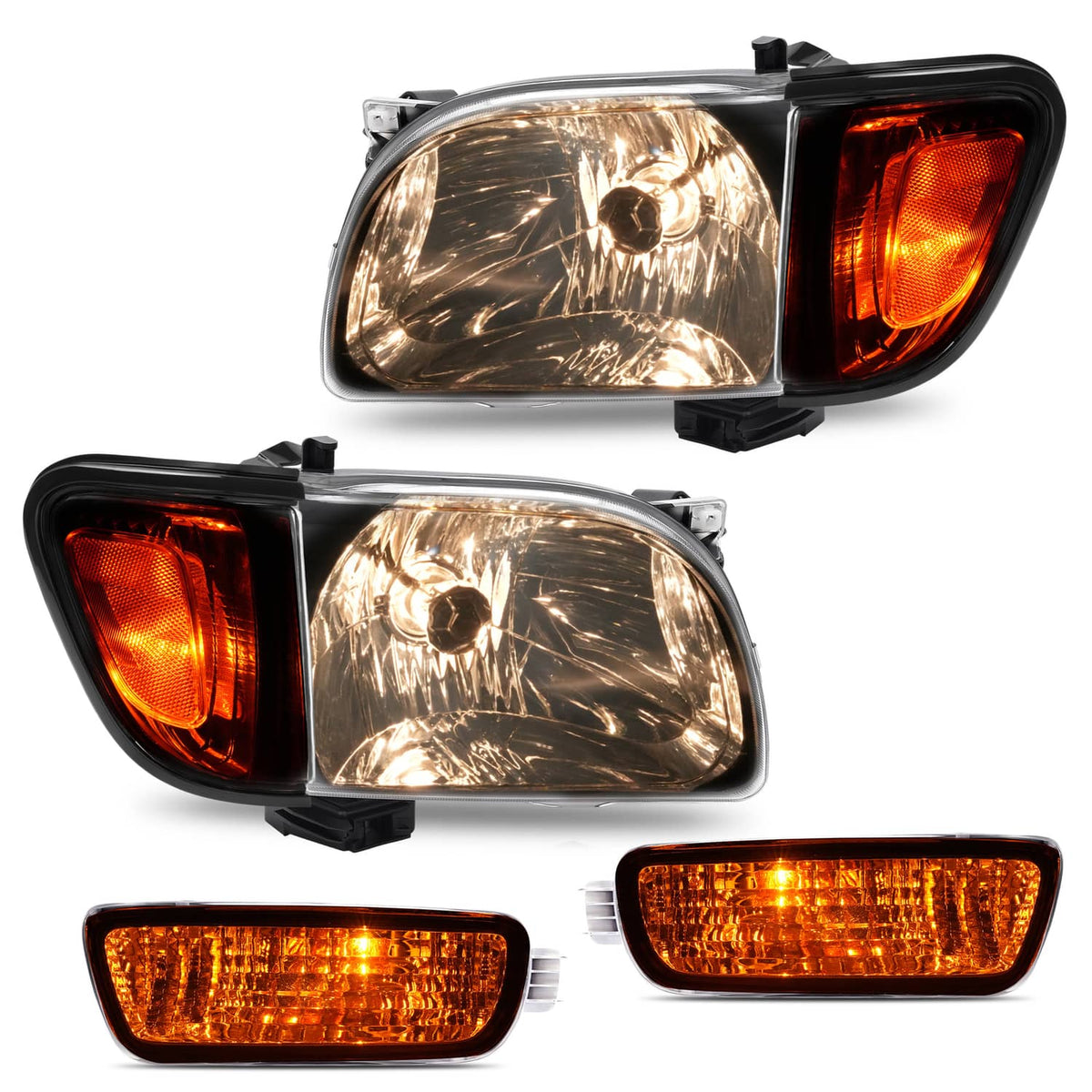 Solid Spare For Toyota Tacoma 2001-2004 Headlights Corner Signal Lights Bumper Lamp w/Bulbs