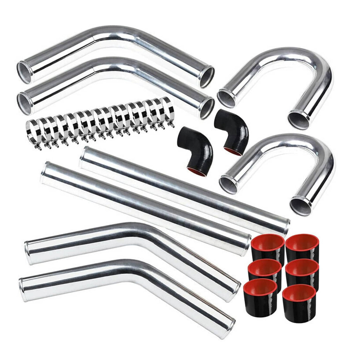 Solidspare 2.5" Universal Aluminum Turbo Intercooler Elbow Pipe Kit + Silicone Hose + Clamp