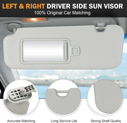 Solidspare Pair Driver & Passenger Gray Sun Visor with Mirror for 2017-2019 Hyundai Elantra