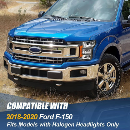 Solidspare Headlights For 2018-2020 Ford F150 Halogen Headlamps Black Clear  Right+Left