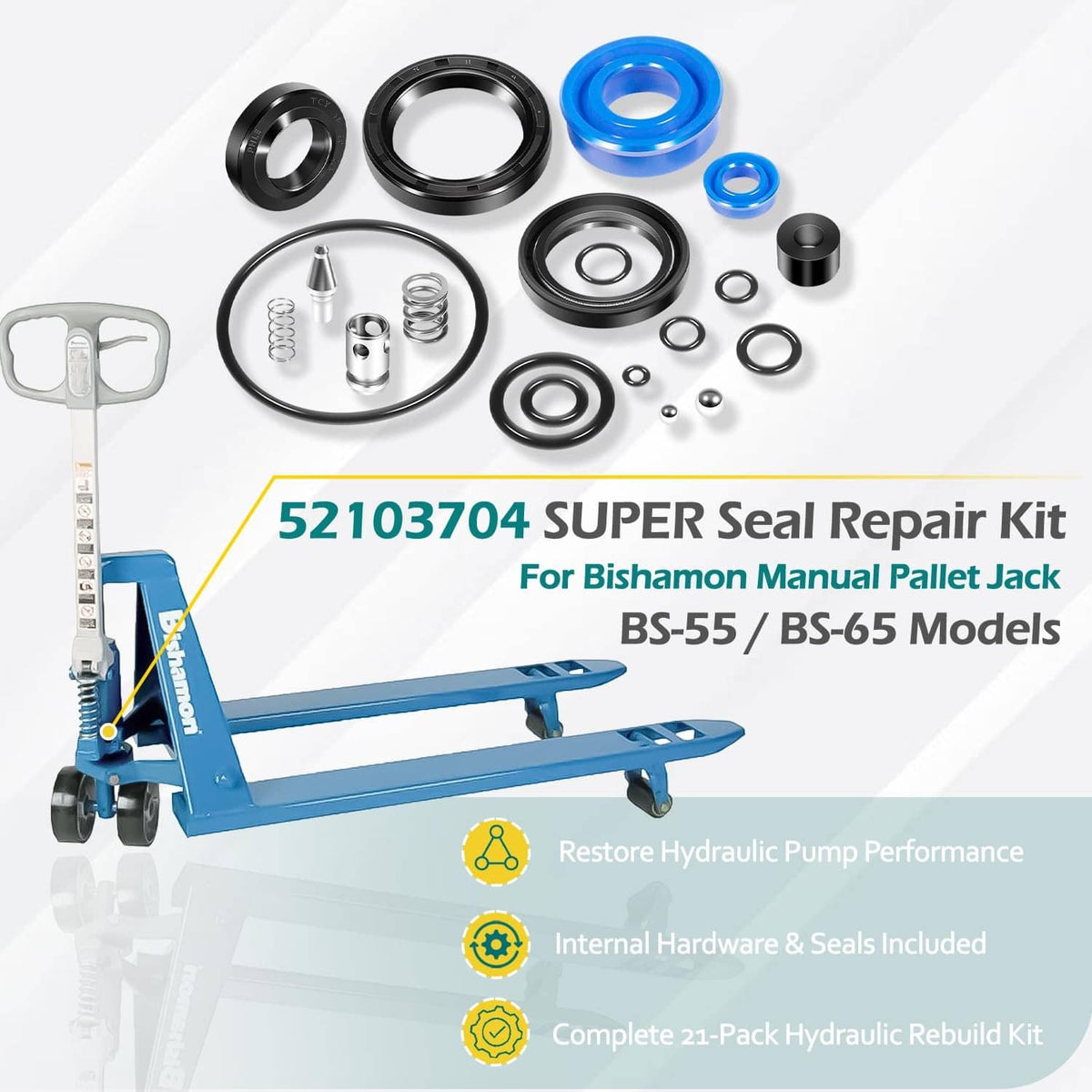 Solid Spare for Bishamon BS-55 BS-65 Manual Pallet Jack BI 52103704-SUPER Seal Repair Kit