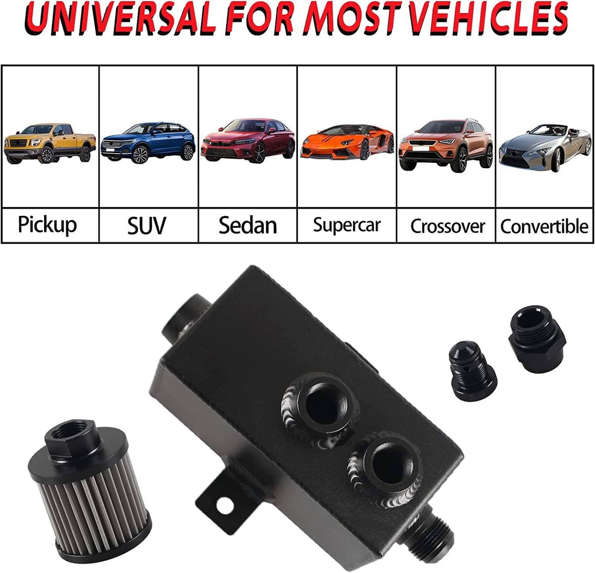 Solidspare 1L Oil Catch Can Reservoir Tank Breather Filter Baffled w/ 10AN Fuel Line Kit