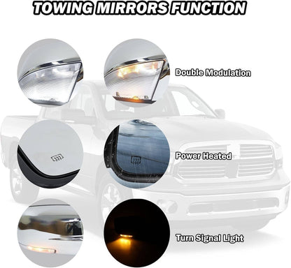 Solidspare 2Pcs For 2013-2019 Ram 1500 Side Mirror Chrome Power Fold Heated Temper Sensor