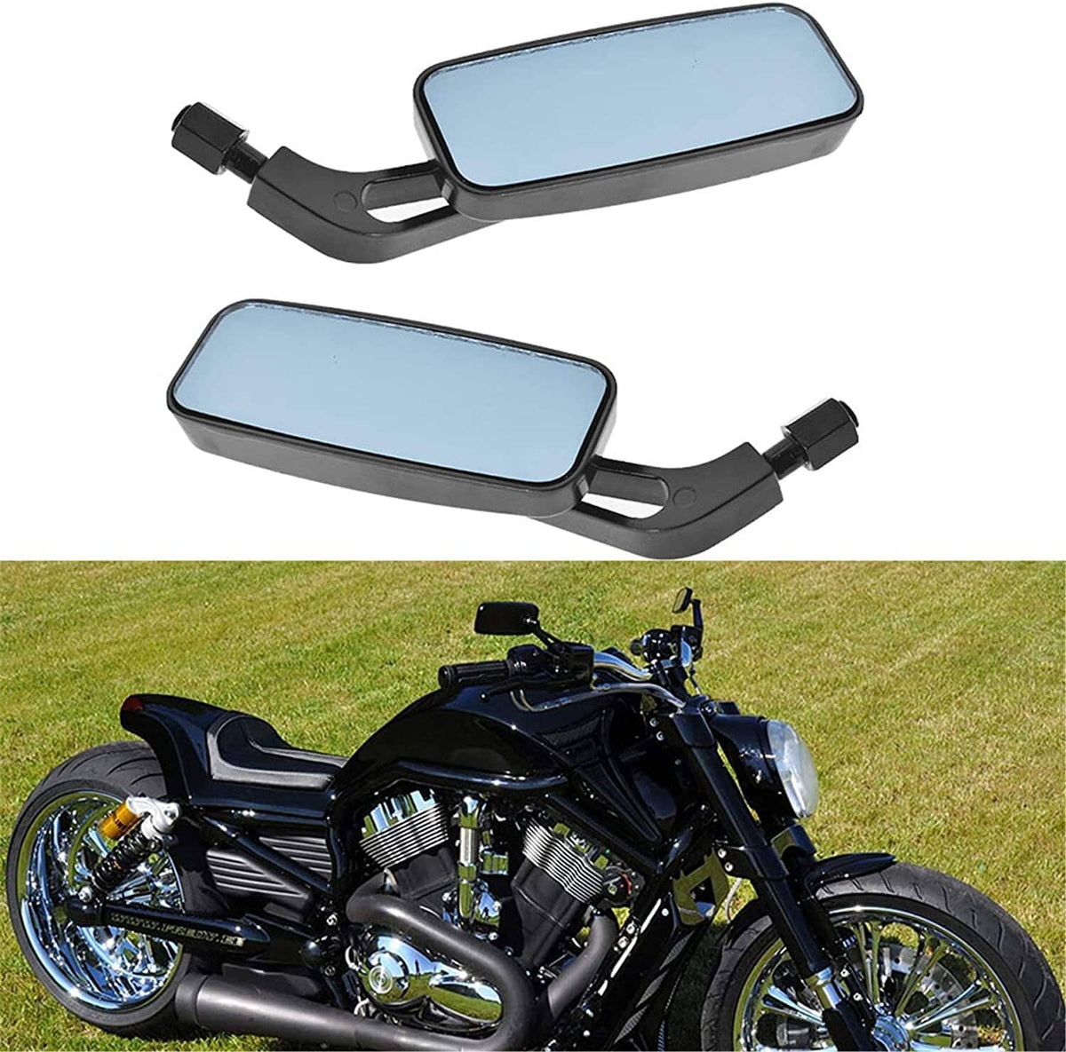 Solidspare Rectangle Motorcycle Rear View Side Mirrors For Harley Honda Yamaha 8mm 10mm