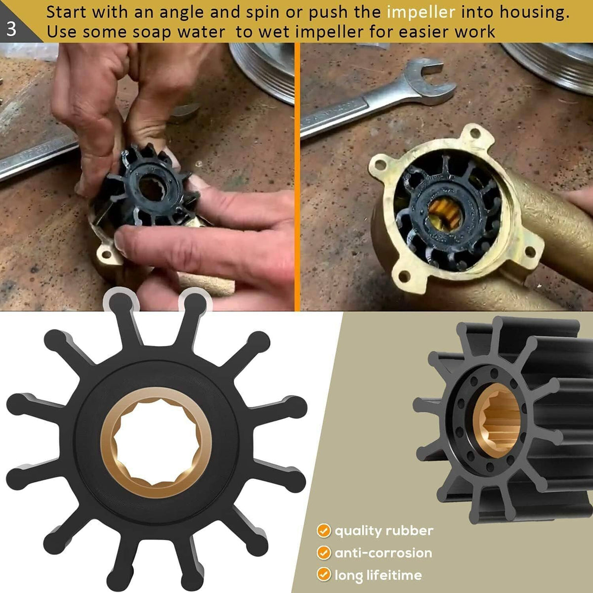 Solid Spare For Volvo Penta Raw Sea Water Pump Repair Rebuild Kit 5.0Gi 5.0GL 5.0GXi 5.0OSi
