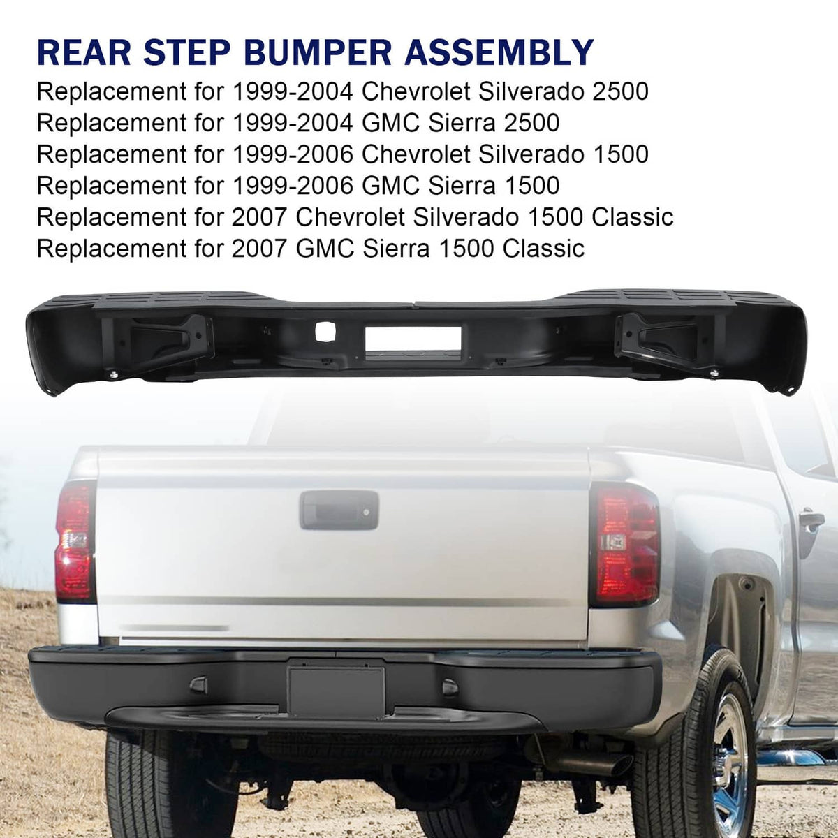 Solidspare Black Rear Step Bumper For 1999-2007 Chevy Silverado GMC Sierra 1500 2500