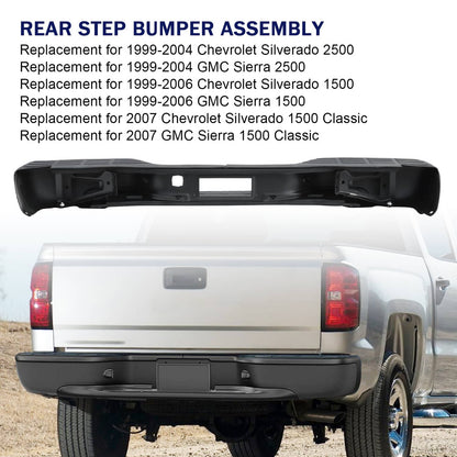 Solidspare Black Rear Step Bumper For 1999-2007 Chevy Silverado GMC Sierra 1500 2500