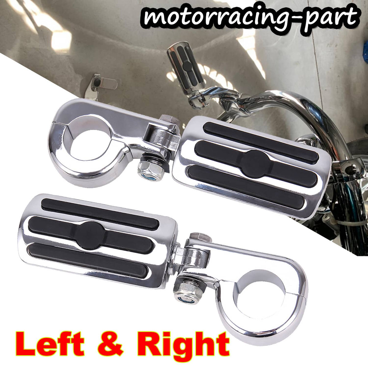 Solidspare 1.25" Highway Footpegs Adjustable Footrest Mounting P-Clamps For Harley Honda