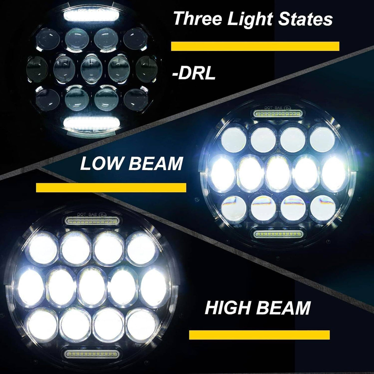 Solidspare Pair 7" Inch Round LED Headlights Halo Angle Eyes For Jeep Wrangler JK LJ TJ CJ
