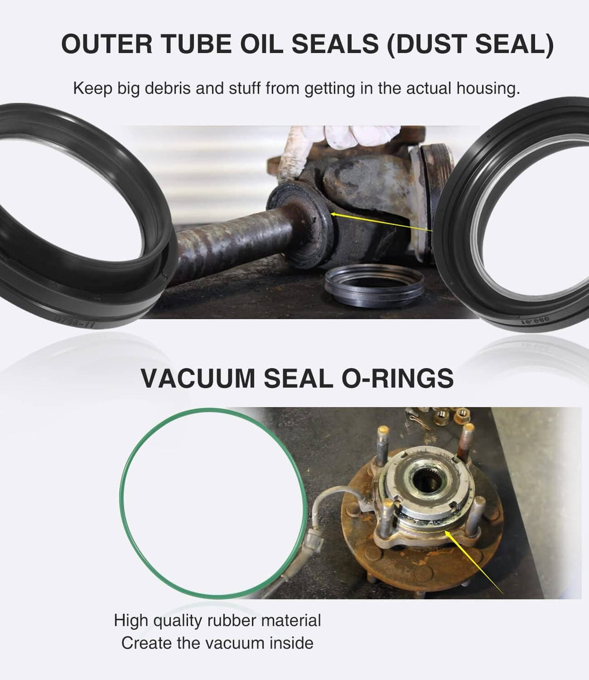 Solid Spare Front Axle Knuckle Tube Seal Kit & Thrust Washer Snap Ring for Ford F250 F350
