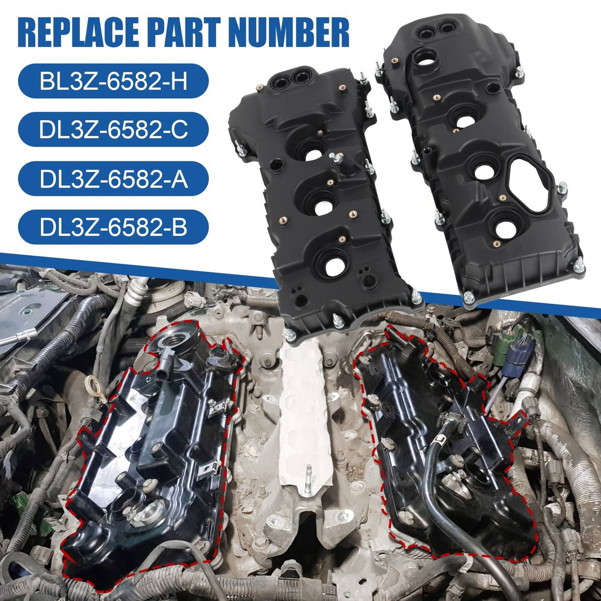 Solidspare 2Pcs Valve Covers For 2013-2016 Ford F-150 2015-17 Ford Expedition 3.5L Turbo